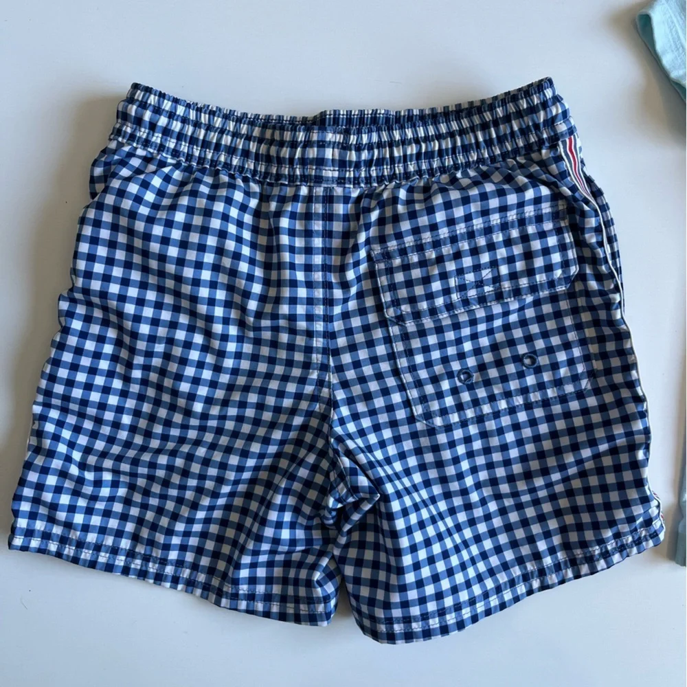 Vineyard Vines Light Blue Polo & Navy Gingham Swim Trunks